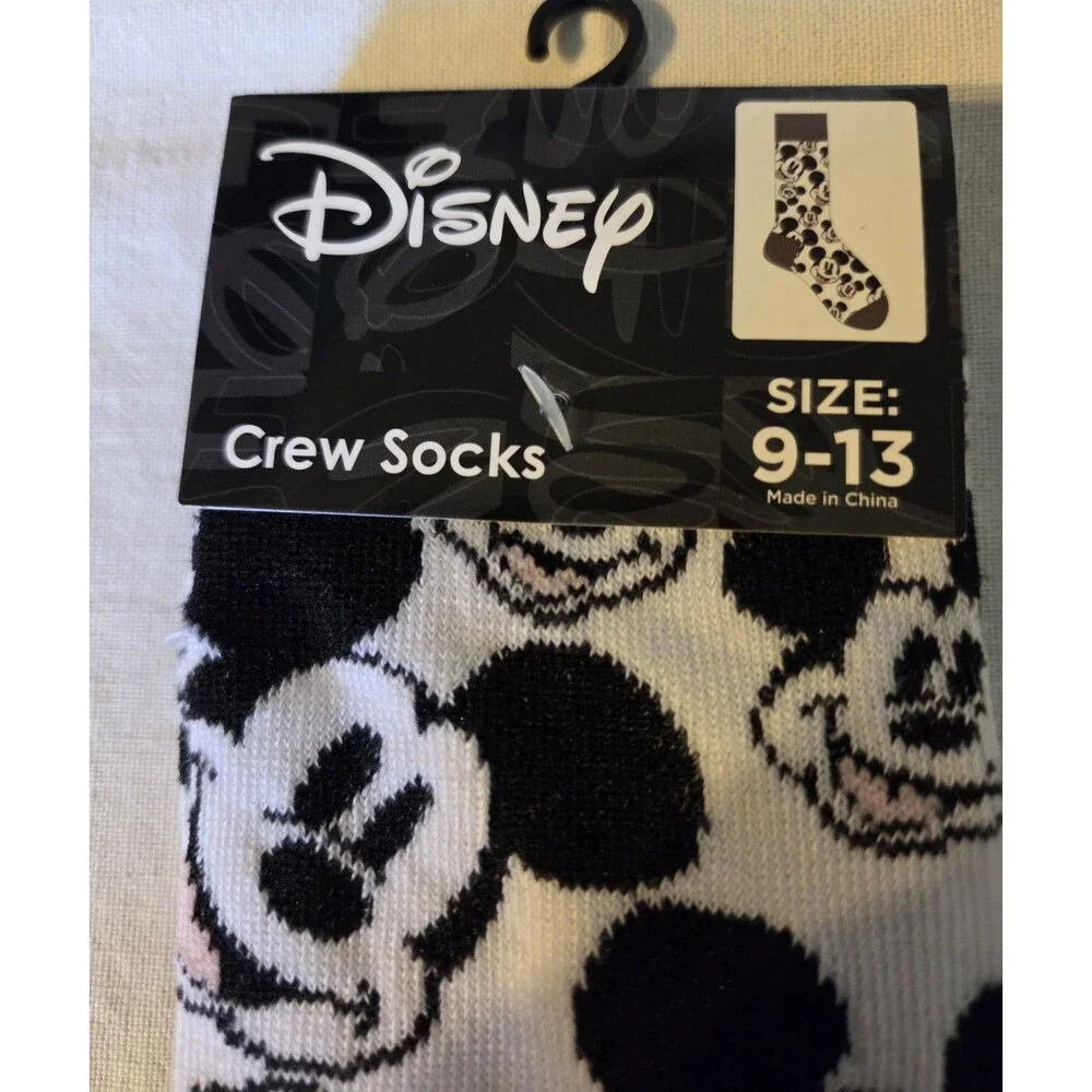 Disney Mickey Mouse Black White Unisex Crew Socks Size 9-13 New